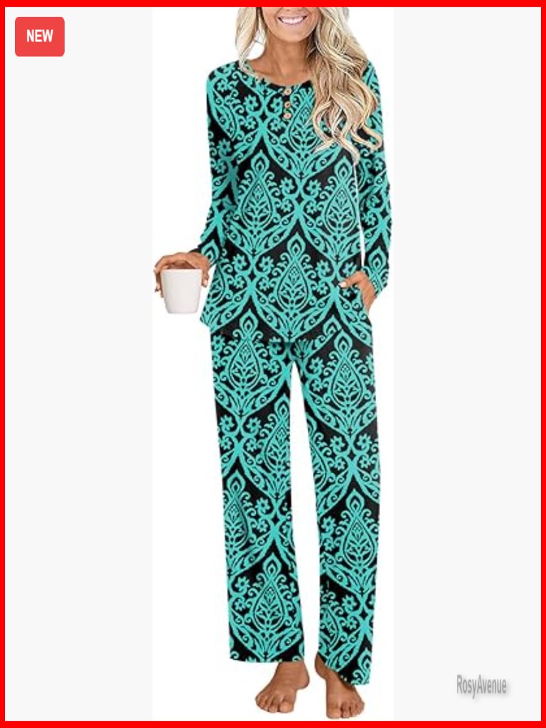 Women's 2 Piece Pajama Set Long Sleeve Button Up Lounge Set With Pockets